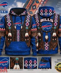 Buffalo Bills Heritage Hoodie, Western Native Inspired Football Hoodie, Viral 3D Graphic Tee Buffalo Bills Heritage Hoodie Western Native Inspired Football Hoodie