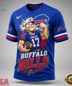 Buffalo Bills NFL Popeye Bold Cartoon Athletes 3D T Shirt, Sports Fans 3D Shirt Buffalo Bills Nfl Popeye Bold Cartoon Athletes 3D T Shirt