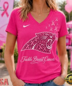 Carolina Panthers 2026 NFL Tackle Breast Cancer V neck T Shirt, NFL Team V Neck Tee Carolina Panthers 2026 Nfl Tackle Breast Cancer V Neck T Shirt