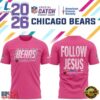 Chicago Bears Crucial Catch Follow Jesus 2026 Pink T Shirt, Viral 3D Graphic Tee Chicago Bears Crucial Catch Follow Jesus 2026 Pink T Shirt