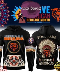 Chicago Bears Native American Heritage Month Custom Name Hoodie, Viral 3D Graphic Tee Chicago Bears Native American Heritage Month Custom Name Hoodie