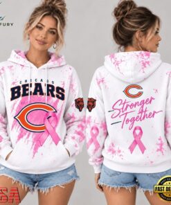 Chicago Bears NFL Pink Ribbon Stronger Together Breast Cancer Awareness Hoodie, Sports Fans 3D Shirt Chicago Bears Nfl Pink Ribbon Stronger Together Breast Cancer Awareness Hoodie