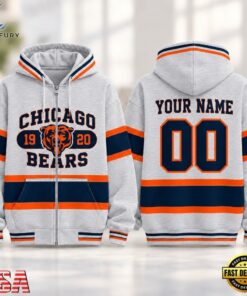 Chicago Bears NFL Varsity Stripe Zip Hoodie, Sports Fans 3D Shirt Chicago Bears Nfl Varsity Stripe Zip Hoodie