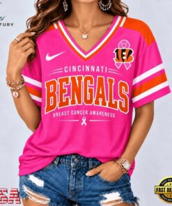 Cincinnati Bengals 2026 NFL Pink Breast Cancer Awareness V neck T Shirt, NFL Team V Neck Tee Cincinnati Bengals 2026 Nfl Pink Breast Cancer Awareness V Neck T Shirt