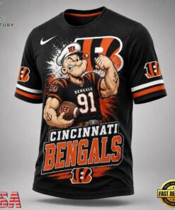 Cincinnati Bengals NFL Popeye Bold Cartoon Athletes 3D T Shirt, Sports Fans 3D Shirt Cincinnati Bengals Nfl Popeye Bold Cartoon Athletes 3D T Shirt