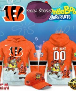 Cincinnati Bengals x SpongeBob Limited Edition Personalized Hoodie, Viral 3D Graphic Tee Cincinnati Bengals X Spongebob Limited Edition Personalized Hoodie