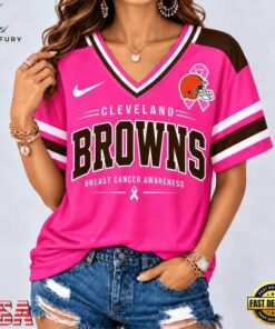 Cleveland Browns 2026 NFL Pink Breast Cancer Awareness V neck T Shirt, NFL Team V Neck Tee Cleveland Browns 2026 Nfl Pink Breast Cancer Awareness V Neck T Shirt