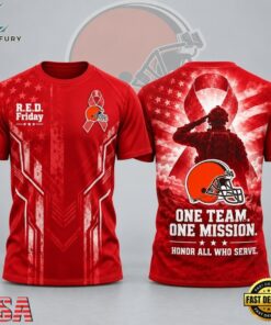 Cleveland Browns NFL RED Friday One Team One Mission Patriotic Soldier Tribute T Shirt, Sports Fans 3D Shirt Cleveland Browns Nfl Red Friday One Team One Mission Patriotic Soldier Tribute T Shirt