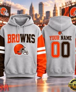 Cleveland Browns NFL Two Tone Colorblock Varsity Hoodie, Sports Fans 3D Shirt Cleveland Browns Nfl Two Tone Colorblock Varsity Hoodie