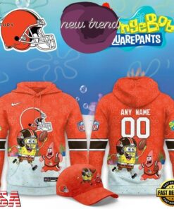 Cleveland Browns x SpongeBob Limited Edition Personalized Hoodie, Viral 3D Graphic Tee Cleveland Browns X Spongebob Limited Edition Personalized Hoodie