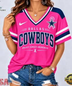 Dallas Cowboys 2026 NFL Pink Breast Cancer Awareness V neck T Shirt, NFL Team V Neck Tee Dallas Cowboys 2026 Nfl Pink Breast Cancer Awareness V Neck T Shirt