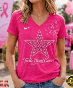 Dallas Cowboys 2026 NFL Tackle Breast Cancer V neck T Shirt, NFL Team V Neck Tee Dallas Cowboys 2026 Nfl Tackle Breast Cancer V Neck T Shirt