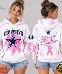 Dallas Cowboys NFL Pink Ribbon Stronger Together Breast Cancer Awareness Hoodie, Sports Fans 3D Shirt Dallas Cowboys Nfl Pink Ribbon Stronger Together Breast Cancer Awareness Hoodie