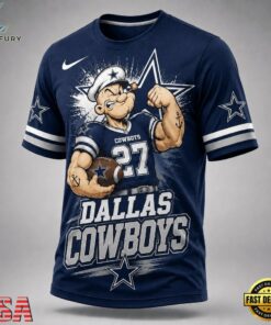 Dallas Cowboys NFL Popeye Bold Cartoon Athletes 3D T Shirt, Sports Fans 3D Shirt Dallas Cowboys Nfl Popeye Bold Cartoon Athletes 3D T Shirt