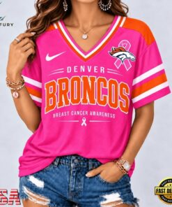 Denver Broncos 2026 NFL Pink Breast Cancer Awareness V neck T Shirt, NFL Team V Neck Tee Denver Broncos 2026 Nfl Pink Breast Cancer Awareness V Neck T Shirt