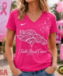 Denver Broncos 2026 NFL Tackle Breast Cancer V neck T Shirt, NFL Team V Neck Tee Denver Broncos 2026 Nfl Tackle Breast Cancer V Neck T Shirt