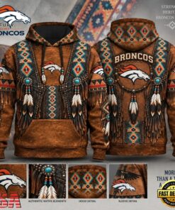 Denver Broncos Heritage Hoodie, Western Native Inspired Football Hoodie, Viral 3D Graphic Tee Denver Broncos Heritage Hoodie Western Native Inspired Football Hoodie