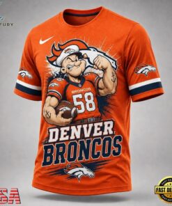 Denver Broncos NFL Popeye Bold Cartoon Athletes 3D T Shirt, Sports Fans 3D Shirt Denver Broncos Nfl Popeye Bold Cartoon Athletes 3D T Shirt