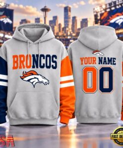 Denver Broncos NFL Two Tone Colorblock Varsity Hoodie, Sports Fans 3D Shirt Denver Broncos Nfl Two Tone Colorblock Varsity Hoodie
