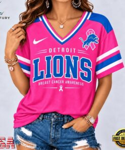 Detroit Lions 2026 NFL Pink Breast Cancer Awareness V neck T Shirt, NFL Team V Neck Tee Detroit Lions 2026 Nfl Pink Breast Cancer Awareness V Neck T Shirt