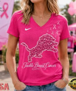 Detroit Lions 2026 NFL Tackle Breast Cancer V neck T Shirt, NFL Team V Neck Tee Detroit Lions 2026 Nfl Tackle Breast Cancer V Neck T Shirt