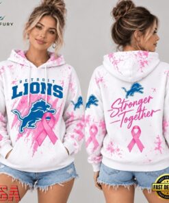 Detroit Lions NFL Pink Ribbon Stronger Together Breast Cancer Awareness Hoodie, Sports Fans 3D Shirt Detroit Lions Nfl Pink Ribbon Stronger Together Breast Cancer Awareness Hoodie