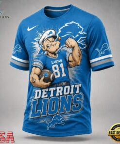 Detroit Lions NFL Popeye Bold Cartoon Athletes 3D T Shirt, Sports Fans 3D Shirt Detroit Lions Nfl Popeye Bold Cartoon Athletes 3D T Shirt
