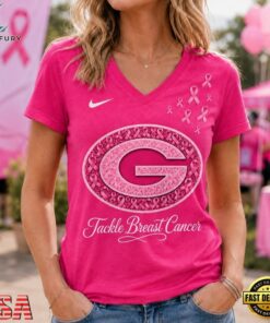 Green Bay Packers 2026 NFL Tackle Breast Cancer V neck T Shirt, NFL Team V Neck Tee Green Bay Packers 2026 Nfl Tackle Breast Cancer V Neck T Shirt