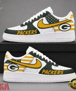 Green Bay Packers NFL American Flag Football Team Limited Air Force 1 Shoes Sneakers, NFL Fan AF1 Shoes Green Bay Packers Nfl American Flag Football Team Limited Air Force 1 Shoes Sneakers