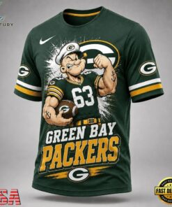 Green Bay Packers NFL Popeye Bold Cartoon Athletes 3D T Shirt, Sports Fans 3D Shirt Green Bay Packers Nfl Popeye Bold Cartoon Athletes 3D T Shirt