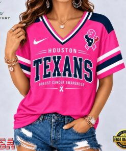 Houston Texans 2026 NFL Pink Breast Cancer Awareness V neck T Shirt, NFL Team V Neck Tee Houston Texans 2026 Nfl Pink Breast Cancer Awareness V Neck T Shirt