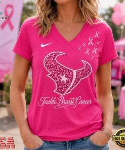 Houston Texans 2026 NFL Tackle Breast Cancer V neck T Shirt, NFL Team V Neck Tee Houston Texans 2026 Nfl Tackle Breast Cancer V Neck T Shirt