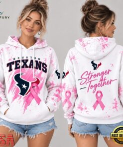 Houston Texans NFL Pink Ribbon Stronger Together Breast Cancer Awareness Hoodie, Sports Fans 3D Shirt Houston Texans Nfl Pink Ribbon Stronger Together Breast Cancer Awareness Hoodie