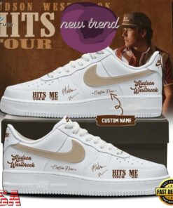 Hudson Westbrook Hits Me Tour 2026 White Air Force 1 Shoes Sneakers, Music Lover AF1 Shoes Hudson Westbrook Hits ME Tour 2026 White Air Force 1 Shoes Sneakers
