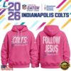 Indianapolis Colts Crucial Catch Follow Jesus 2026 Pink Hoodie, Viral 3D Graphic Tee Indianapolis Colts Crucial Catch Follow Jesus 2026 Pink Hoodie