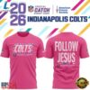 Indianapolis Colts Crucial Catch Follow Jesus 2026 Pink T Shirt, Viral 3D Graphic Tee Indianapolis Colts Crucial Catch Follow Jesus 2026 Pink T Shirt