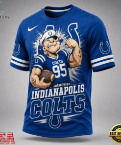 Indianapolis Colts NFL Popeye Bold Cartoon Athletes 3D T Shirt, Sports Fans 3D Shirt Indianapolis Colts Nfl Popeye Bold Cartoon Athletes 3D T Shirt