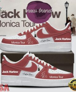 Jack Harlow MONICA Tour 2026 Red Air Force 1 Shoes Sneakers, Music Lover AF1 Shoes Jack Harlow Monica Tour 2026 Red Air Force 1 Shoes Sneakers