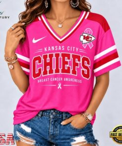 Kansas City Chiefs 2026 NFL Pink Breast Cancer Awareness V neck T Shirt, NFL Team V Neck Tee Kansas City Chiefs 2026 Nfl Pink Breast Cancer Awareness V Neck T Shirt