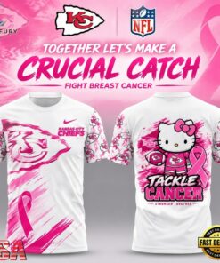 Kansas City Chiefs Breast Cancer Awareness Hello Kitty Tackle Cancer Together 3D Shirt, Viral 3D Graphic Tee Kansas City Chiefs Breast Cancer Awareness Hello Kitty Tackle Cancer Together 3D Shirt