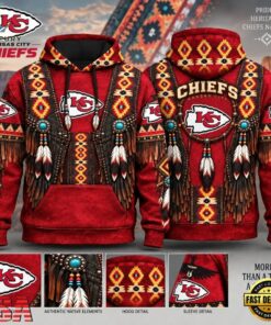 Kansas City Chiefs Heritage Hoodie, Western Native Inspired Football Hoodie, Viral 3D Graphic Tee Kansas City Chiefs Heritage Hoodie Western Native Inspired Football Hoodie