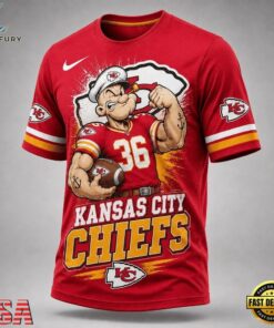 Kansas City Chiefs NFL Popeye Bold Cartoon Athletes 3D T Shirt, Sports Fans 3D Shirt Kansas City Chiefs Nfl Popeye Bold Cartoon Athletes 3D T Shirt