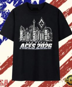 Las Vegas Aces 2026 City Skyline Players List Graphic T Shirt, Trendy 2D Print Shirt Las Vegas Aces 2026 City Skyline Players List Graphic T Shirt