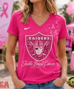 Las Vegas Raiders 2026 NFL Tackle Breast Cancer V neck T Shirt, NFL Team V Neck Tee Las Vegas Raiders 2026 Nfl Tackle Breast Cancer V Neck T Shirt