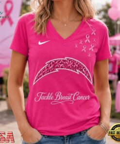 Los Angeles Chargers 2026 NFL Tackle Breast Cancer V neck T Shirt, NFL Team V Neck Tee Los Angeles Chargers 2026 Nfl Tackle Breast Cancer V Neck T Shirt