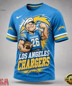 Los Angeles Chargers NFL Popeye Bold Cartoon Athletes 3D T Shirt, Sports Fans 3D Shirt Los Angeles Chargers Nfl Popeye Bold Cartoon Athletes 3D T Shirt