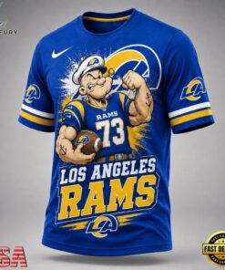Los Angeles Rams NFL Popeye Bold Cartoon Athletes 3D T Shirt, Sports Fans 3D Shirt Los Angeles Rams Nfl Popeye Bold Cartoon Athletes 3D T Shirt