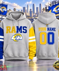 Los Angeles Rams NFL Two Tone Colorblock Varsity Hoodie, Sports Fans 3D Shirt Los Angeles Rams Nfl Two Tone Colorblock Varsity Hoodie