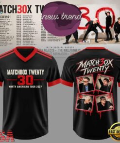 Matchbox Twenty 30 North American Tour 2027 Black Football Jersey, Fashion Football Jersey Matchbox Twenty 30 North American Tour 2027 Black Football Jersey