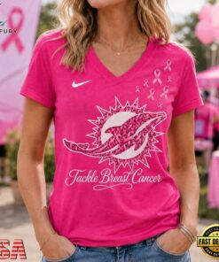 Miami Dolphins 2026 NFL Tackle Breast Cancer V neck T Shirt, NFL Team V Neck Tee Miami Dolphins 2026 Nfl Tackle Breast Cancer V Neck T Shirt